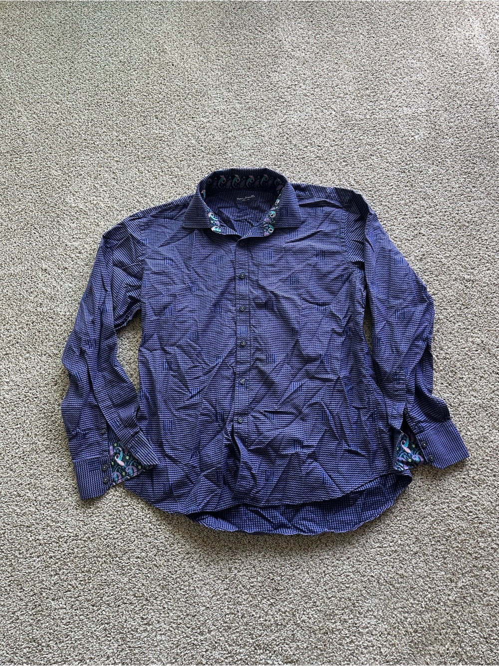 Marco Brunelli  Mens XL Purple Pink Check Print Long Sleeve Cotton Dress Shirt